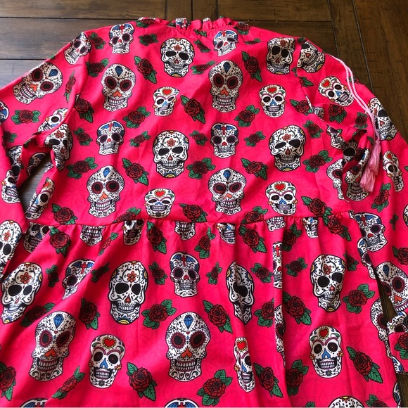 Candy Skull Bright Hot Pink Prairie Cottage Style Maxi Dress size L - Picture 9 of 12